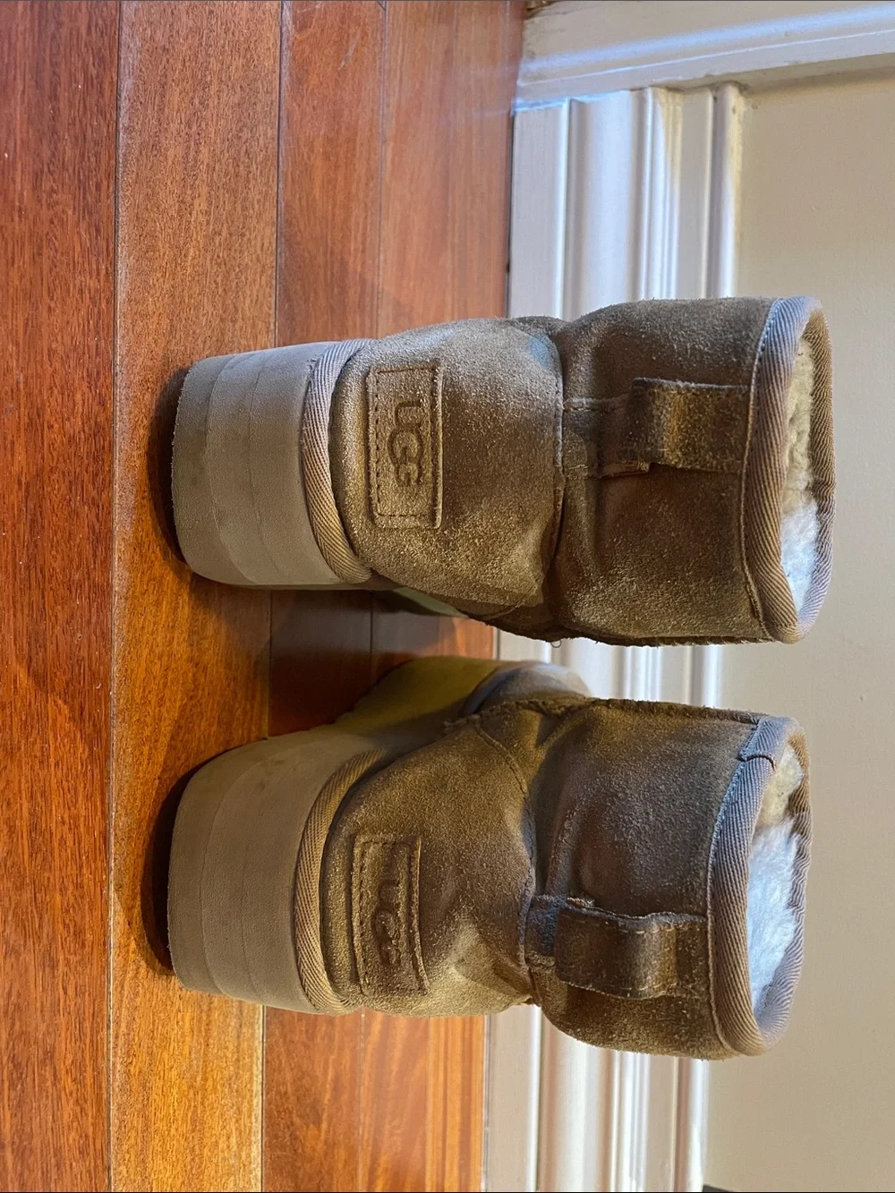 UGG Chestnut Suede Fleece-Lined Platform Ankle Boots - Women’s Size 6